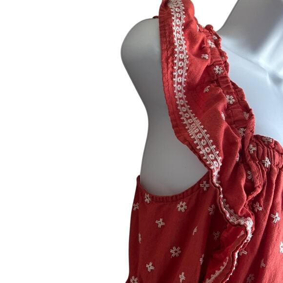 Y2K Old Navy Women Top M Orange Embroidered Flowers Smocked Back Boho Cottage - Picture 4 of 8